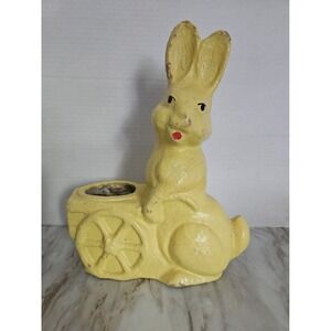 Vintage Paper Mache Easter Bunny Rabbit Candy Basket Container 11" yellow